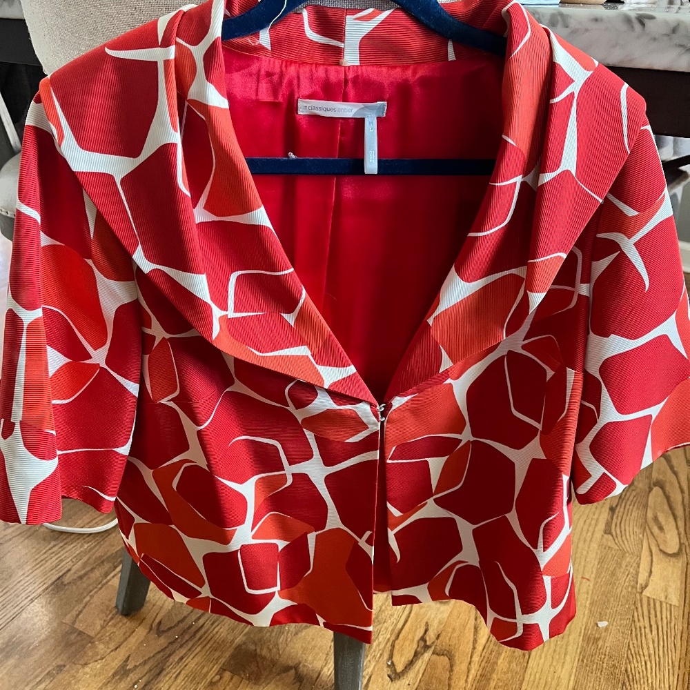 -Classiques Entier Cropped Silk Jacket - M red /off white , silk  NEVER WORN